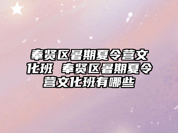 奉賢區暑期夏令營文化班 奉賢區暑期夏令營文化班有哪些