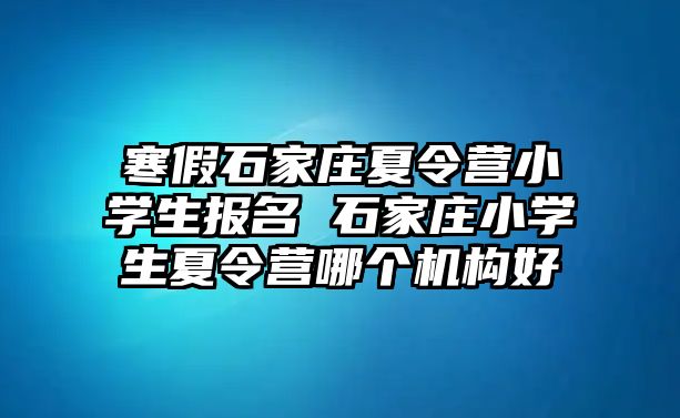 寒假石家莊夏令營小學生報名 石家莊小學生夏令營哪個機構好