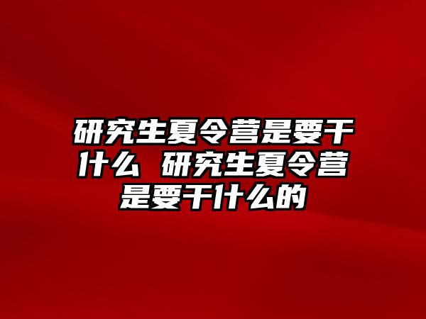 研究生夏令營是要干什么 研究生夏令營是要干什么的