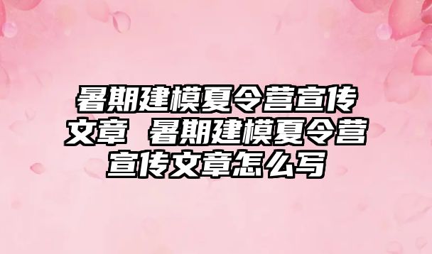 暑期建模夏令營宣傳文章 暑期建模夏令營宣傳文章怎么寫