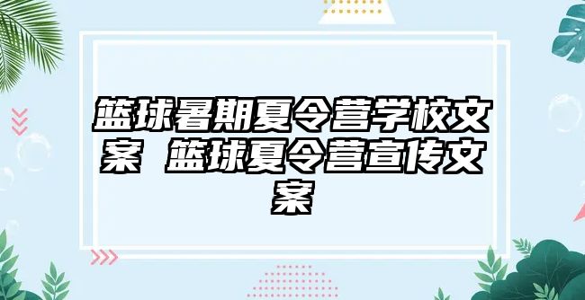 籃球暑期夏令營學校文案 籃球夏令營宣傳文案